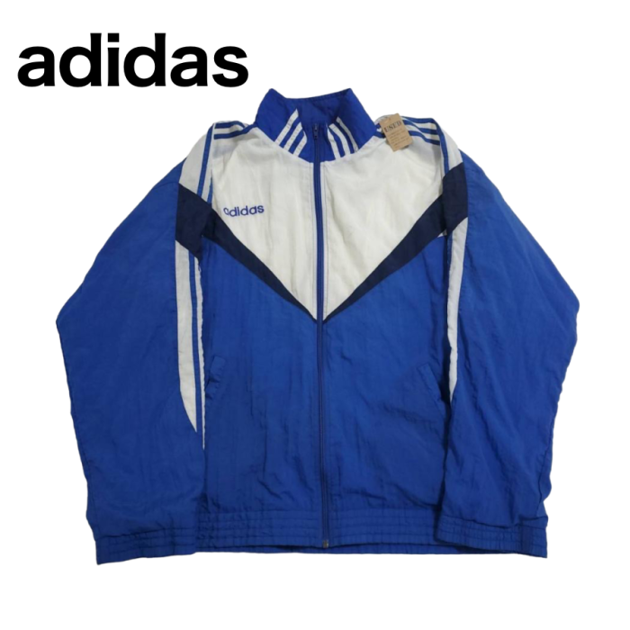 714】adidas（アディダス） ナイロンジャケット 青・白 XLサイズ 