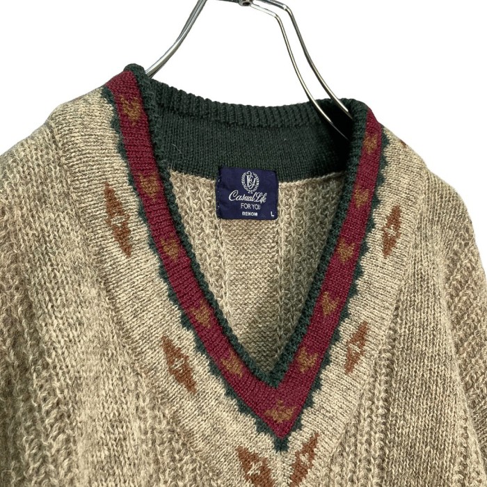 90s L/S wool design knit sweater | Vintage.City 빈티지숍, 빈티지 코디 정보
