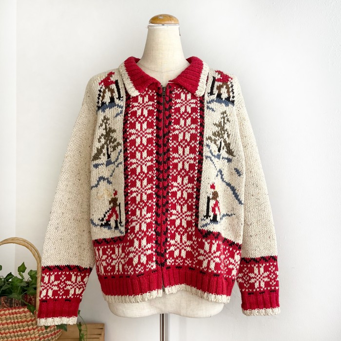 skier design knit cardigan | Vintage.City 빈티지숍, 빈티지 코디 정보