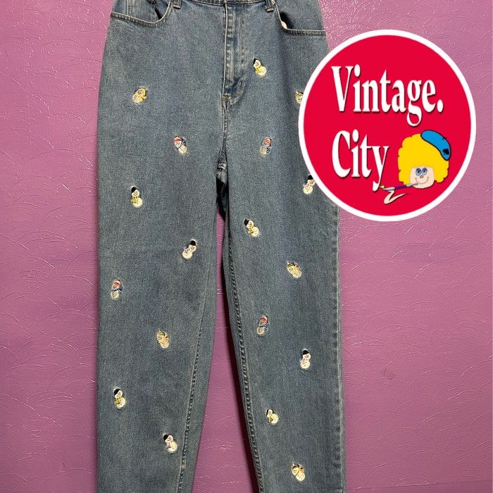 92)雪だるま刺繍デニムパンツ | Vintage.City 古着屋、古着コーデ情報を発信