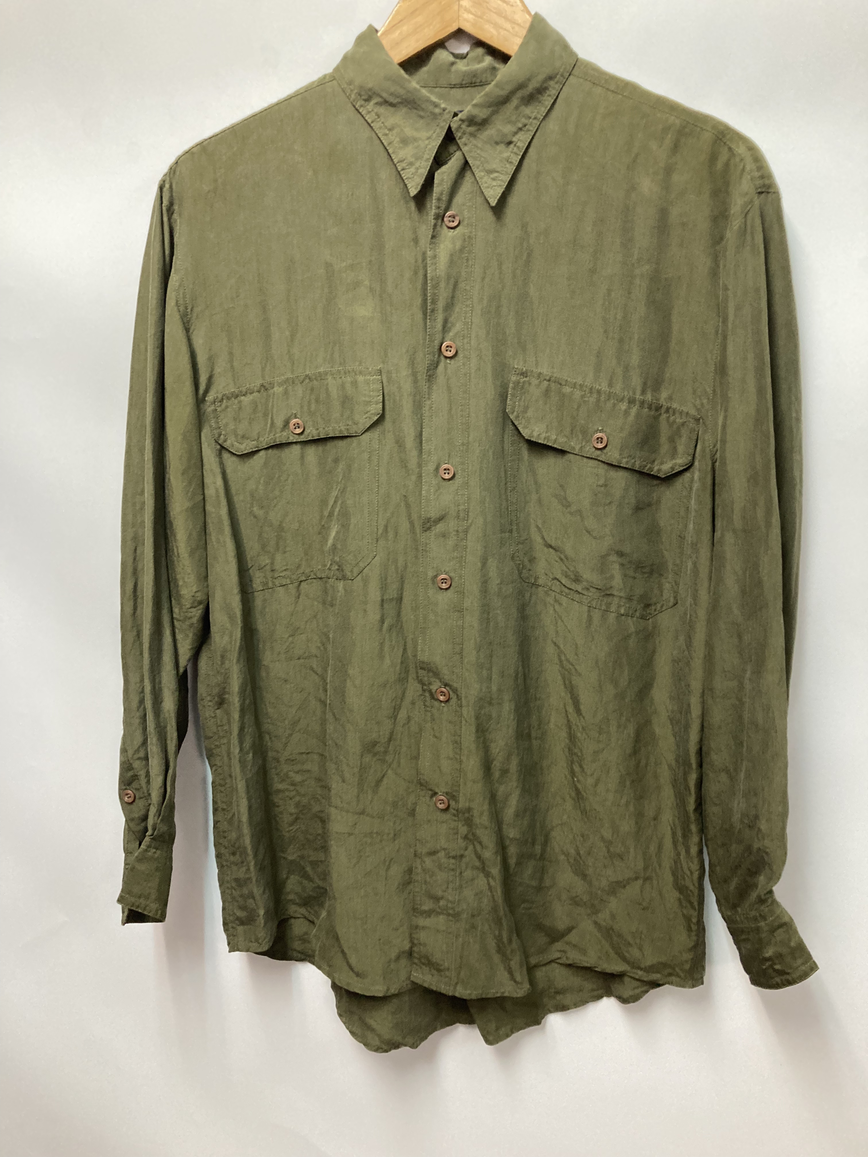 90's モード レトロ シルク100% 切替カラー 長袖シャツ Lサイズ - シャツ