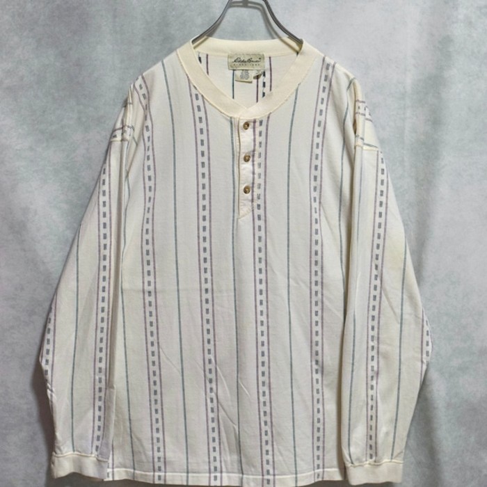 90s " eddie bauer " henley neck stripe pattern cotton cutsewn | Vintage.City 빈티지숍, 빈티지 코디 정보