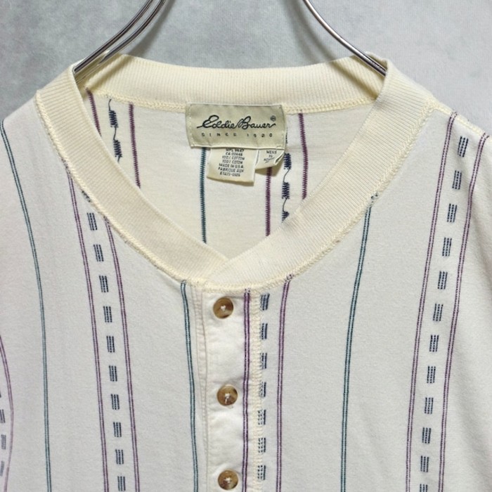 90s " eddie bauer " henley neck stripe pattern cotton cutsewn | Vintage.City 빈티지숍, 빈티지 코디 정보