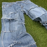 LEVI’S 501 remake fringe patchwork wide pants design denim blue | Vintage.City 古着屋、古着コーデ情報を発信