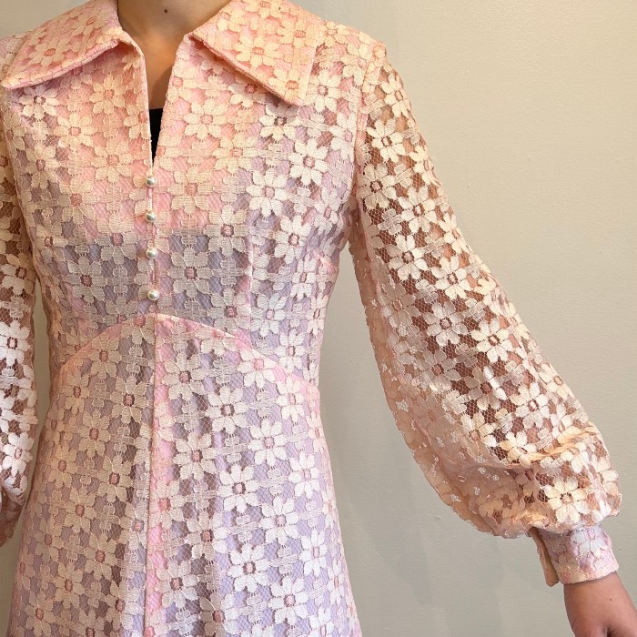 70’s ヴィンテージ ピンク レース ロング ドレス | Vintage.City 빈티지숍, 빈티지 코디 정보