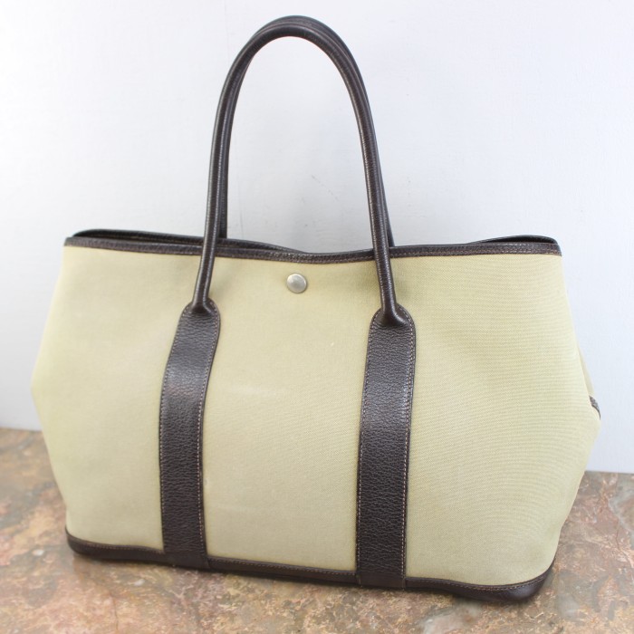 HERMES CANVAS LEATHER TOTE BAG MADE IN FRANCE/エルメスガーデンパーティーキャンバスレザートートバッグ | Vintage.City 빈티지숍, 빈티지 코디 정보