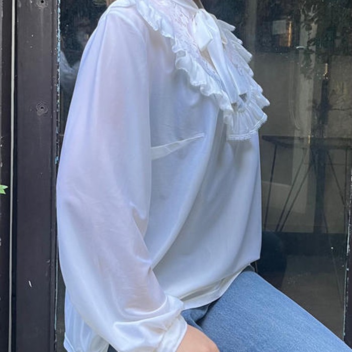 front tie frill blouse | Vintage.City 古着屋、古着コーデ情報を発信