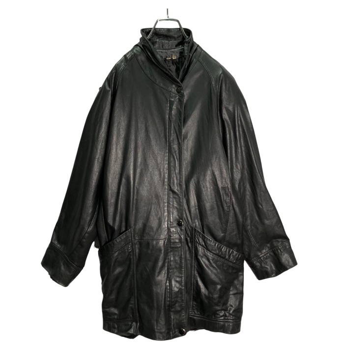 90s zip-up black leather jacket | Vintage.City