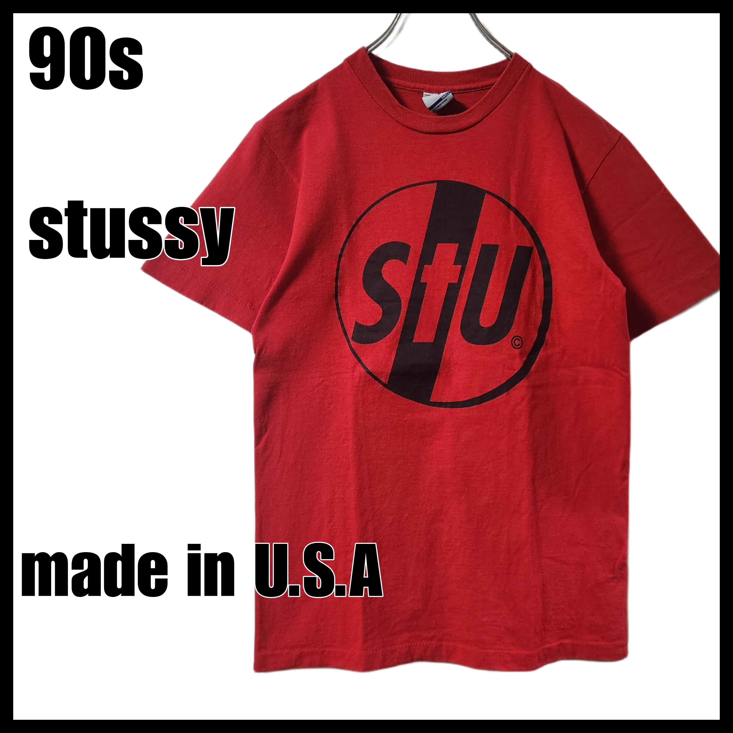 90s old stussy ステューシー Tシャツ 半袖 赤 USA製 M相当