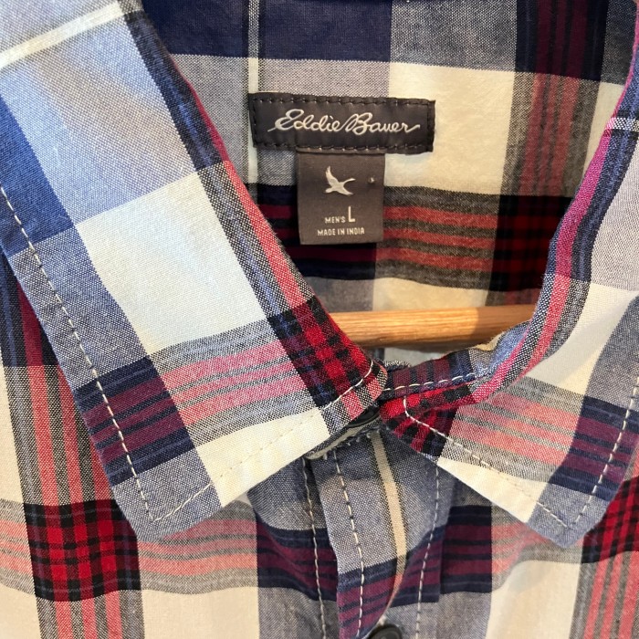 eddie bauer エディーバウアー チェックシャツ  青×赤 × 白 ブルー レッド ホワイト メンズ Lサイズ | Vintage.City 빈티지숍, 빈티지 코디 정보