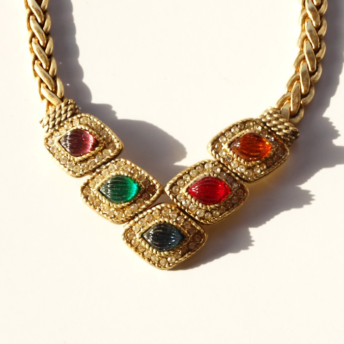 80s「DOIRA」vintage color glass × rhinestone necklace | Vintage.City 古着屋、古着コーデ情報を発信