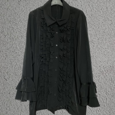 vintage black frill shirt | Vintage.City 古着屋、古着コーデ情報を発信