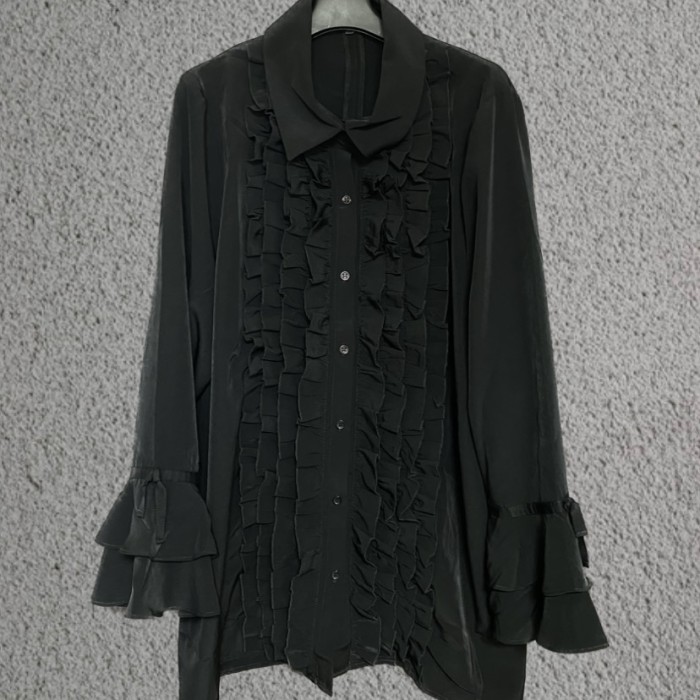 vintage black frill shirt | Vintage.City 古着屋、古着コーデ情報を発信