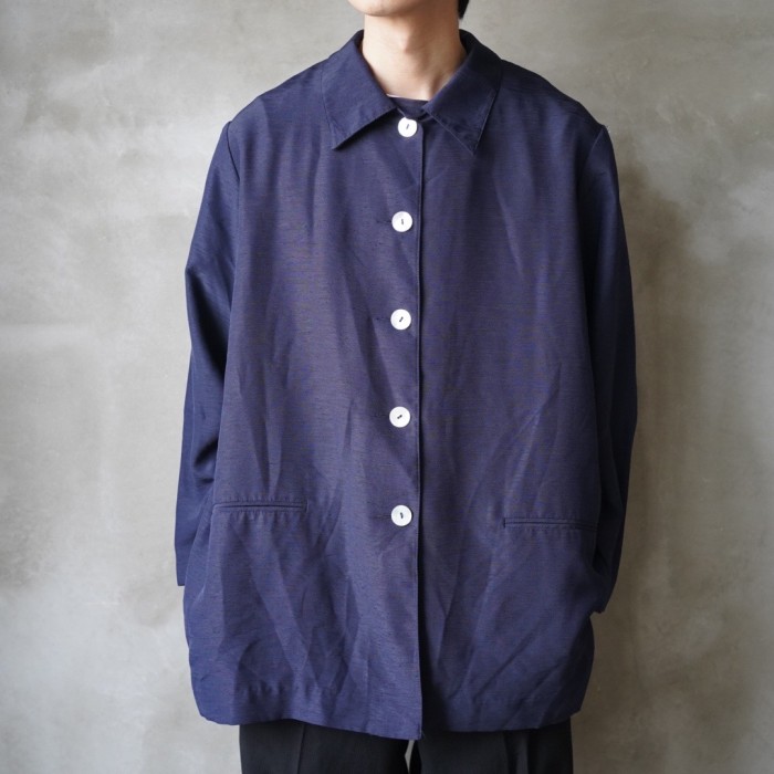Unknown / Navy Color Poly Shirt / ネイビーカラーシャツ | Vintage.City 古着屋、古着コーデ情報を発信