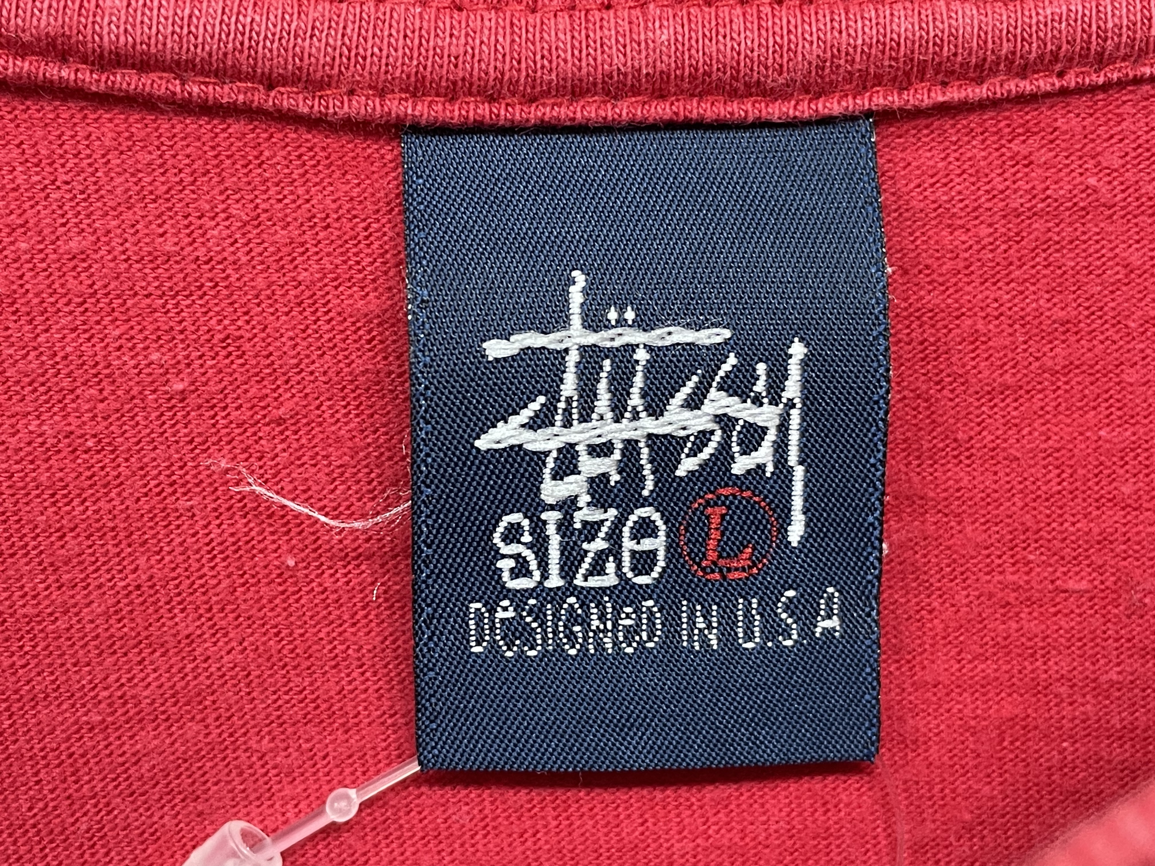 USA製 90s old stussy ロゴ刺繍 ポケットTシャツ レッド L-