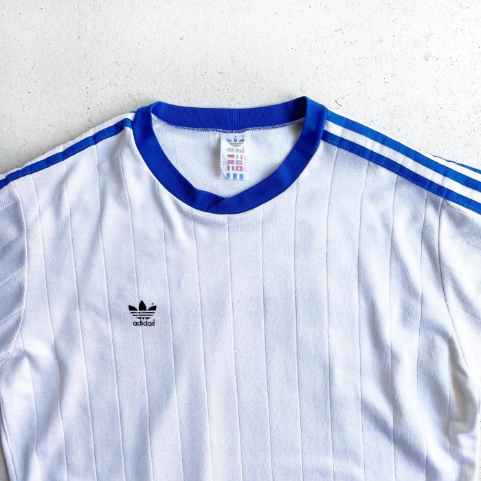 1980s adidas Football T-shirt WHITE×BLUE MADE IN YUGOSLAVIA 【XL ...