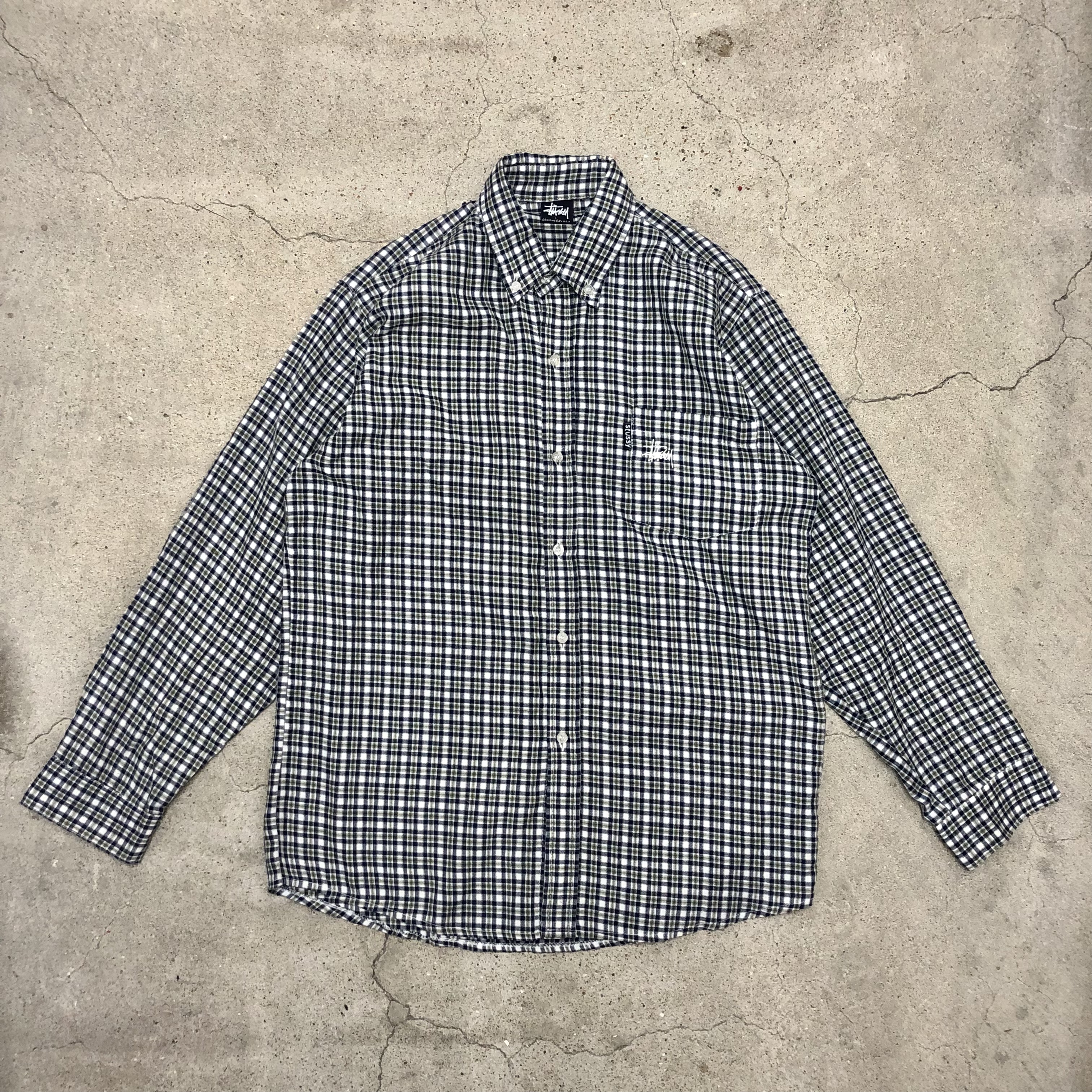 90～00s OLD STUSSY/ B/D check L/S shirt/Designed in USA/紺タグ 