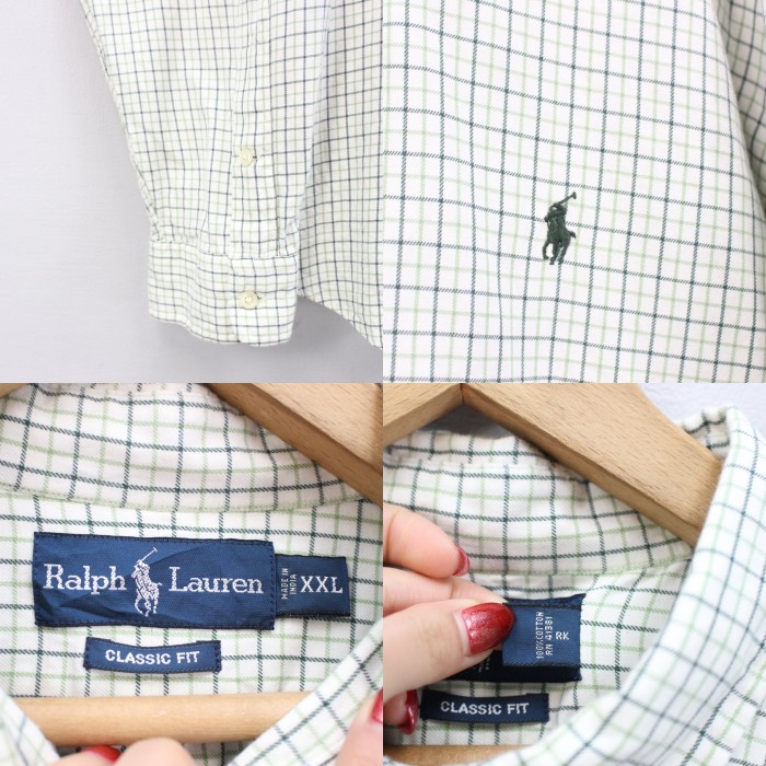 USA VINTAGE Ralph Lauren CHECK PATTERNED HORSE EMBROIDERY BD SHIRT