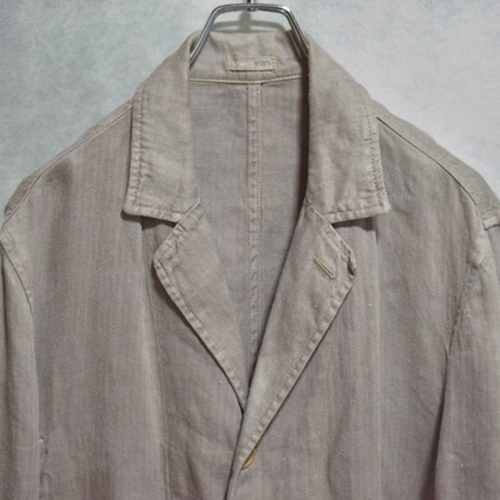 90s " cerruti " 100% linen herringbone shirts work half coat | Vintage.City 古着屋、古着コーデ情報を発信