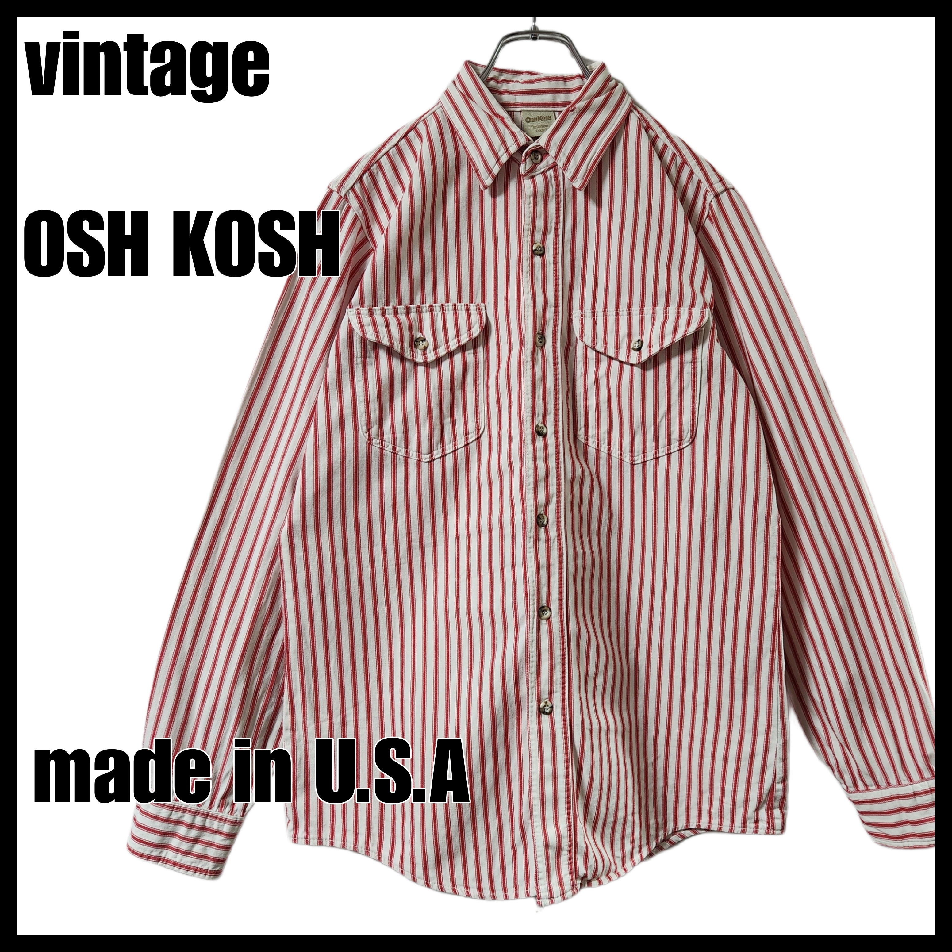80s~90s OSHKOSH オシュコシュ ヒッコリー ストライプシャツ