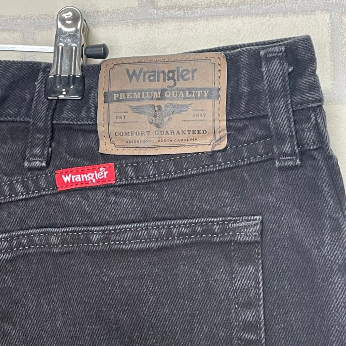 【W42×L30】wrangler   ブラックデニムパンツ　革パッチ　ブランドタグ | Vintage.City 古着屋、古着コーデ情報を発信