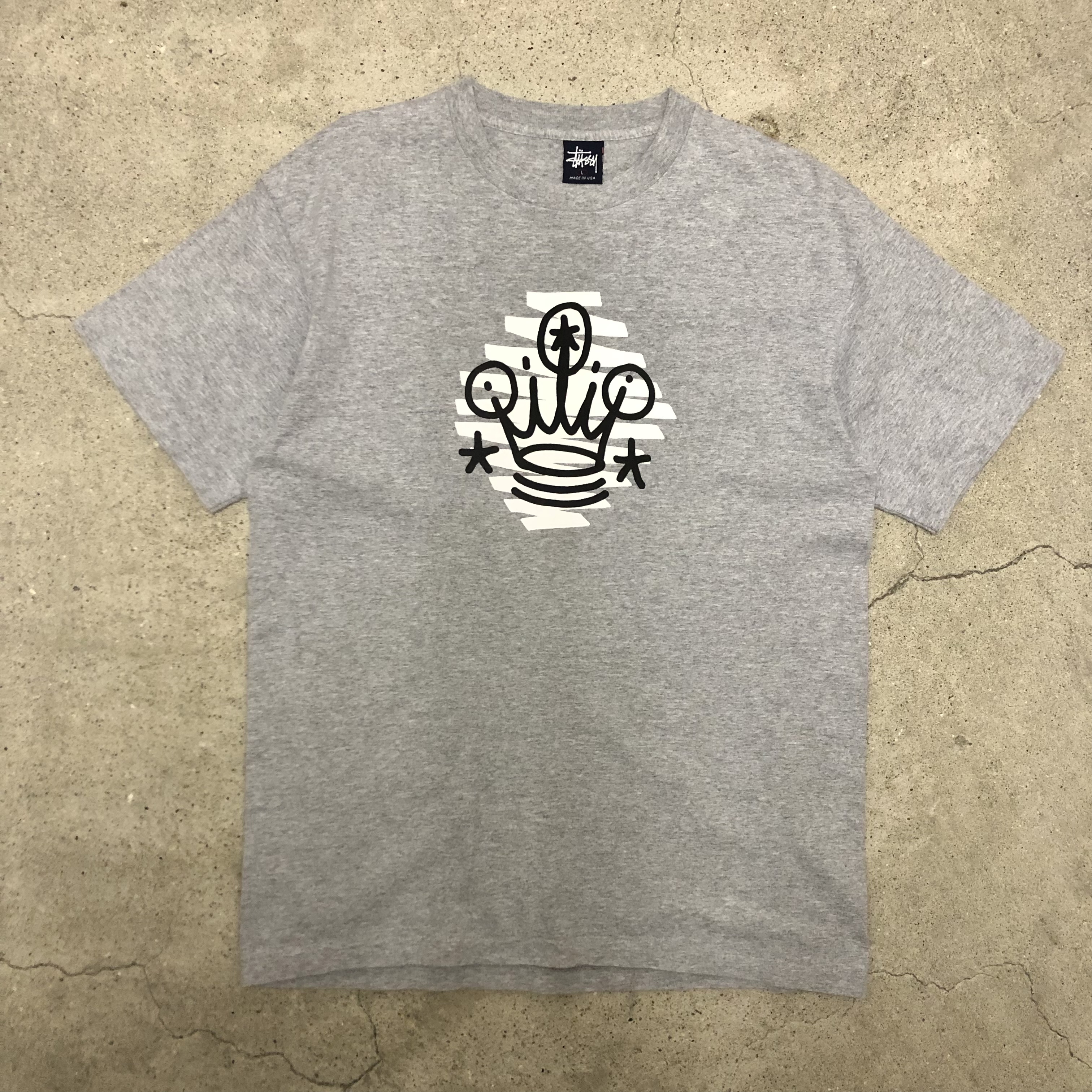 紺タグ” old stussy プリント Tシャツ USA製 グレー - Tシャツ 