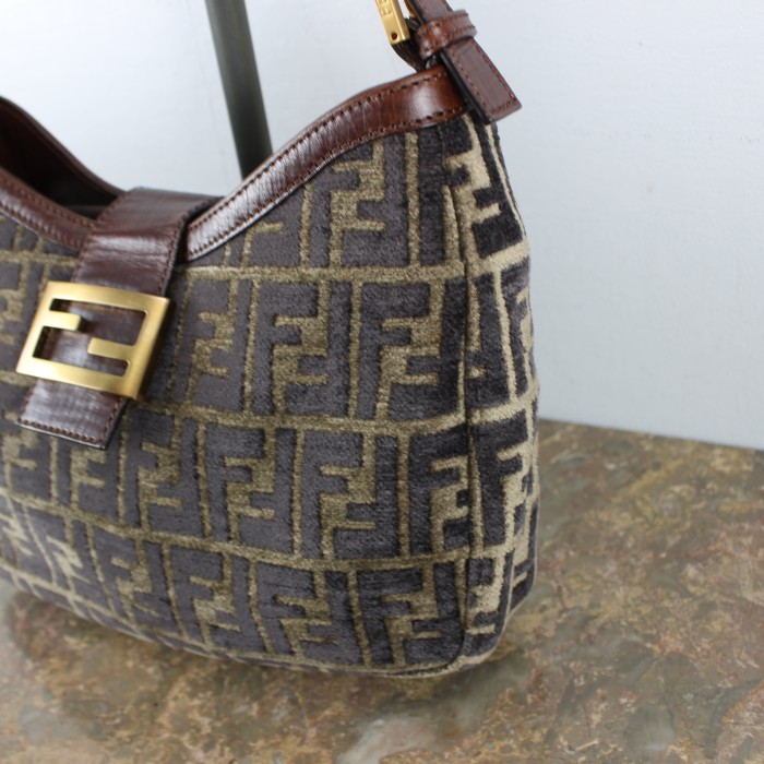 FENDI ZUCCA PATTERNED PILE MANMA BACKET HAND BAG MADE IN ITALY