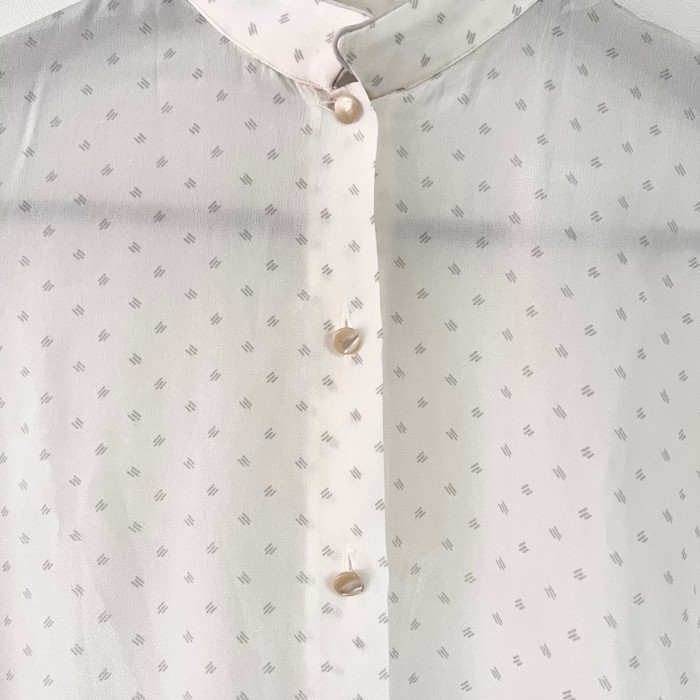 White × Gray / Silk Mixed Stand-up Collar Shirt | Vintage.City 古着屋、古着コーデ情報を発信