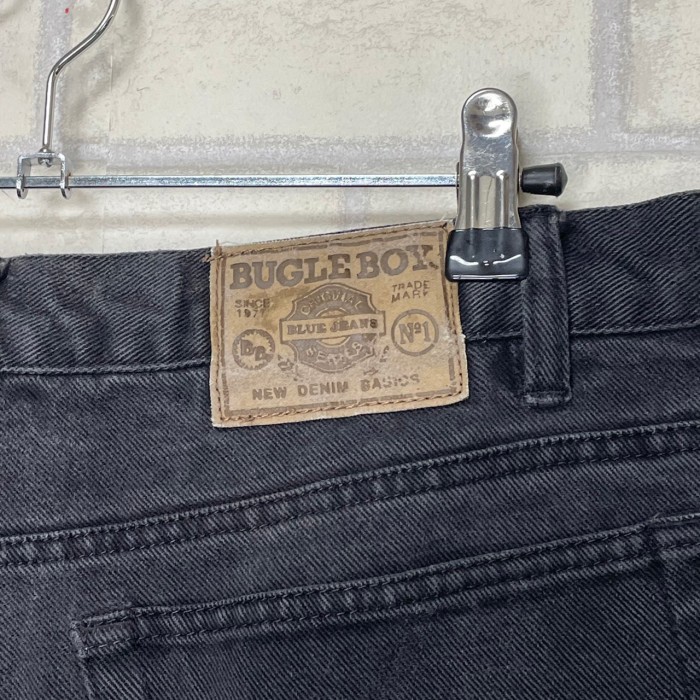 【W34】BUGLE BOY   ブラックデニムショーツ　革パッチ　ブランドタグ | Vintage.City 古着屋、古着コーデ情報を発信