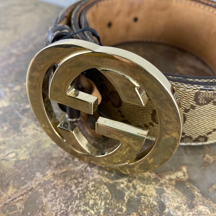 GUCCI GG PATTERNED LOGO BUCKLE LEATHER BELT MADE IN ITALY/グッチインターロッキングGG柄ロゴバックルレザーベルト | Vintage.City 빈티지숍, 빈티지 코디 정보