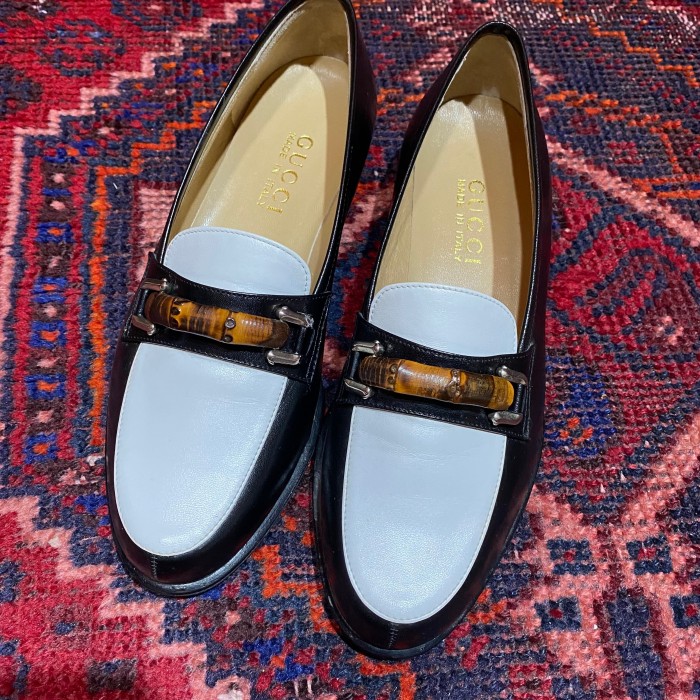 GUCCI BICOLOR BAMBOO LEATHER HORSE BIT LOAFER MADE IN ITALY/グッチ