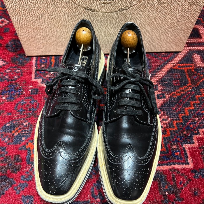 PRADA PLATFORM LEATHER WINGTIP SHOES MADE IN ITALY/プラダ