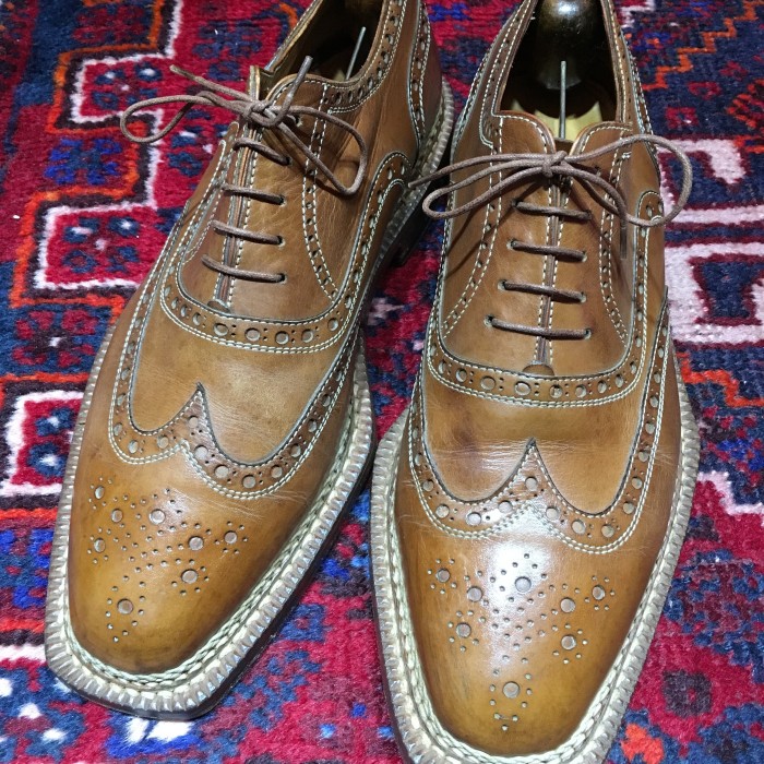 SANTONI MADE BY NORVEGESE LEATHER WINGTIP SHOES MADE IN ITALY