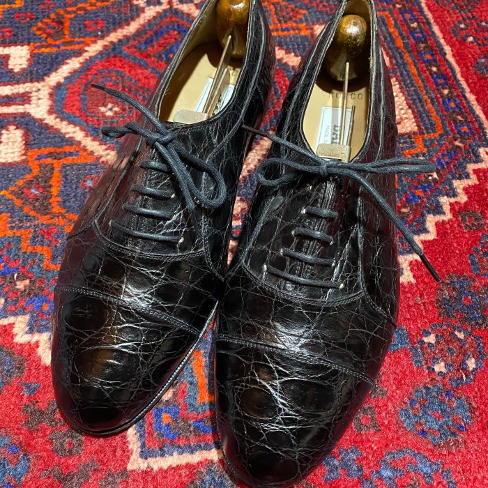 BALLY CROCODILE LEATHER STRAIGHT TIP SHOES HAND MADE IN ITALY
