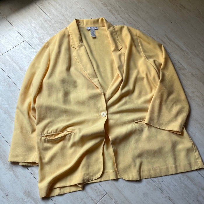 "Sagharbor" yellow color rayon easy tailored jacket | Vintage.City 빈티지숍, 빈티지 코디 정보