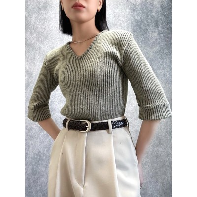 60-70s deepvneck half sleeve knit | Vintage.City 빈티지숍, 빈티지 코디 정보