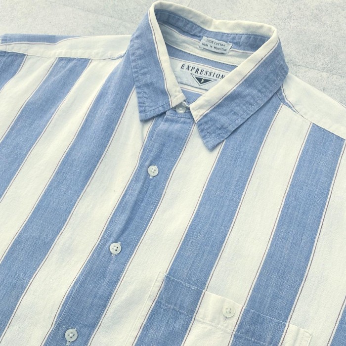 90sCotton Stripe Short Sleeve Shirts/L | Vintage.City 古着屋、古着コーデ情報を発信