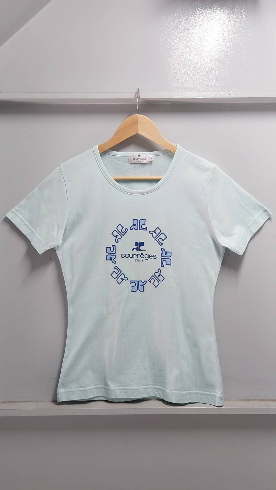 courreges サークル ロゴ プリント Tシャツ ライトブルー L 半袖 ...