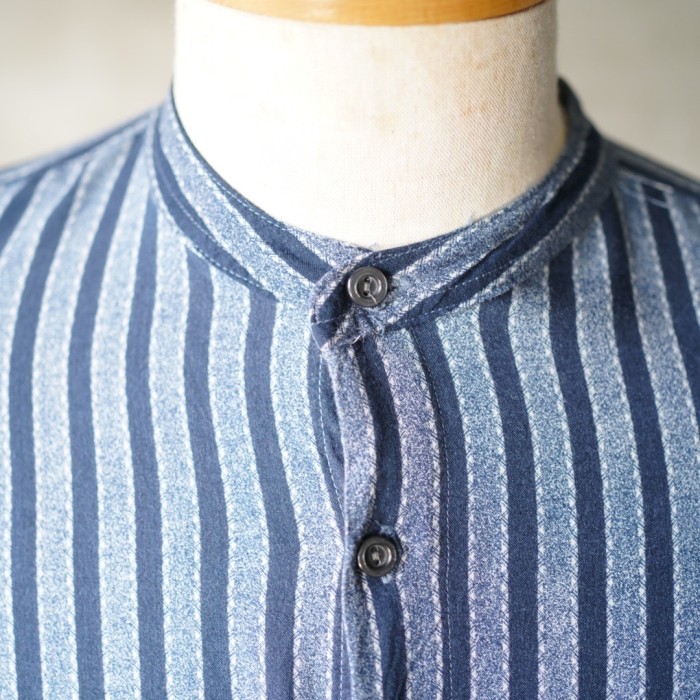 unkown / 90's NAVY Stiripe Rayon Shirt/ ネイビーストライプ レーヨン シャツ | Vintage.City 古着屋、古着コーデ情報を発信