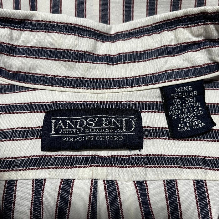 LANDS'END 90s stripe embroidery logo BD shirt ランズエンド 90年代 ストライプ 刺繍 ボタンダウン シャツ | Vintage.City ヴィンテージ 古着