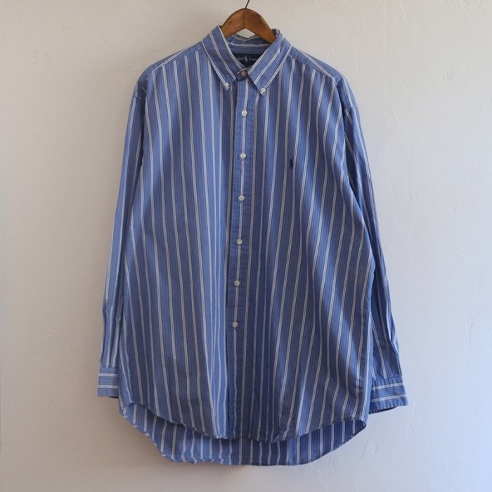【Ralph Lauren ラルフローレン】 ワンポイント刺繍ストライプBDシャツ BLUE | Vintage.City ヴィンテージ 古着