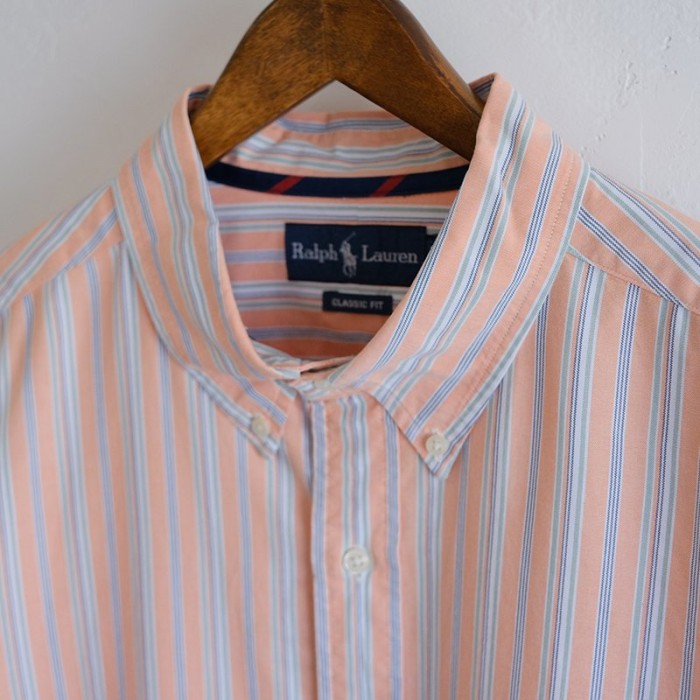 【Ralph Lauren ラルフローレン】 ワンポイント刺繍ストライプBDシャツ ORANGE | Vintage.City ヴィンテージ 古着