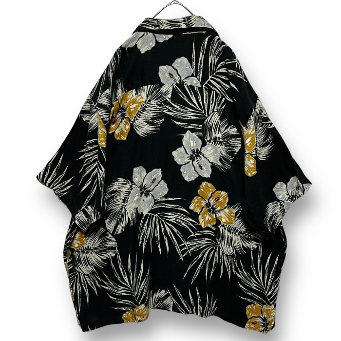 CHEROKEE rayon×cotton open color aloha shirt チェロキー レーヨン×コットン オープンカラー 解禁 アロハシャツ ブラック 黒 | Vintage.City ヴィンテージ 古着