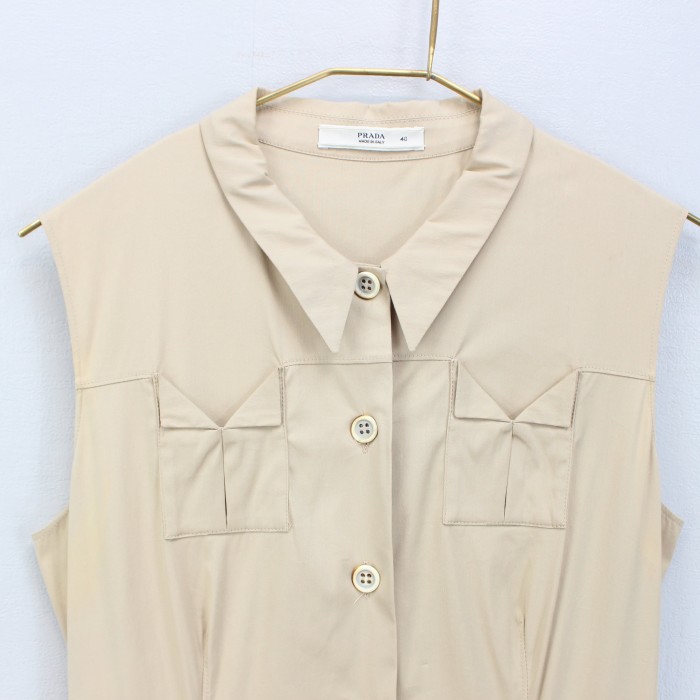 PRADA NO SLEEVE SHIRT ONE PIECE MADE IN ITALY/プラダノースリーブシャツワンピース | Vintage.City ヴィンテージ 古着