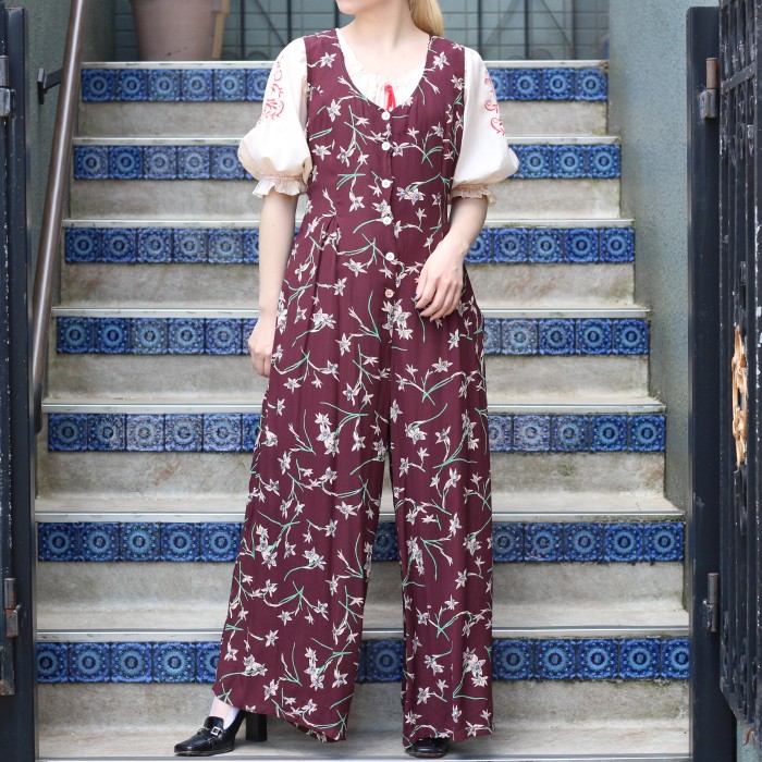 USA VINTAGE FLOWER PATTERNED DESIGN ALL IN ONE/アメリカ古着花柄デザインオールインワン | Vintage.City ヴィンテージ 古着