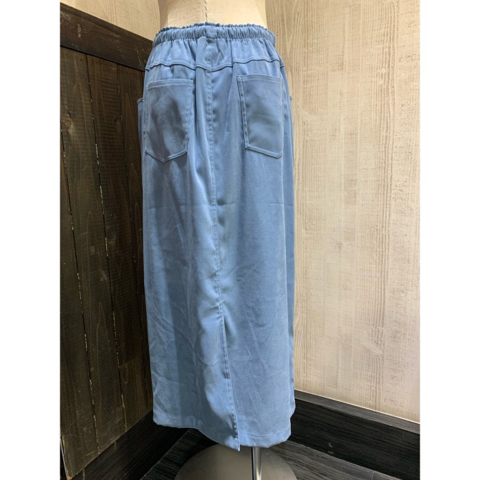 90s DENIM & CO サックスブルー ウエストゴム タイト ロング スカート | Vintage.City 古着屋、古着コーデ情報を発信