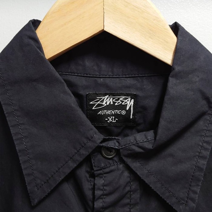 STUSSY スカル フラワー 刺繍 半袖 ワーク シャツ ブラック XL | Vintage.City ヴィンテージ 古着