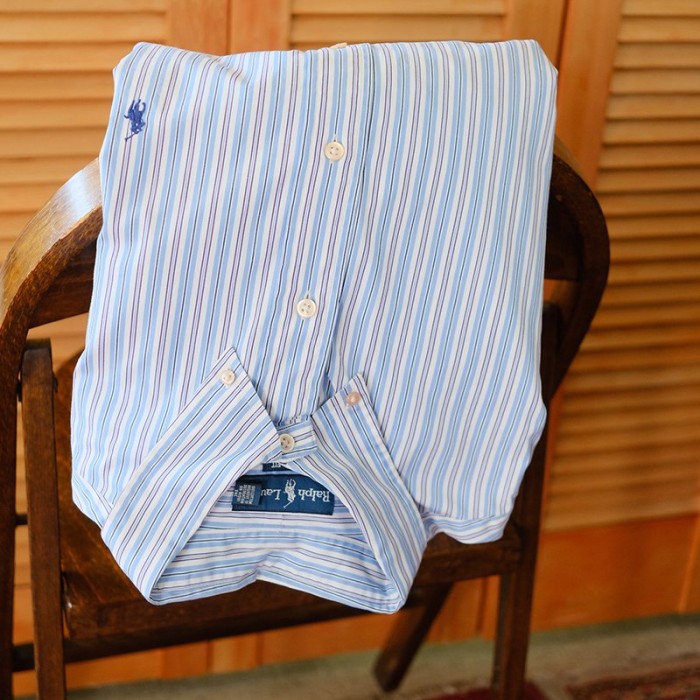 【Ralph Lauren ラルフローレン】 ワンポイント刺繍ストライプBDシャツ BLUE | Vintage.City 빈티지숍, 빈티지 코디 정보