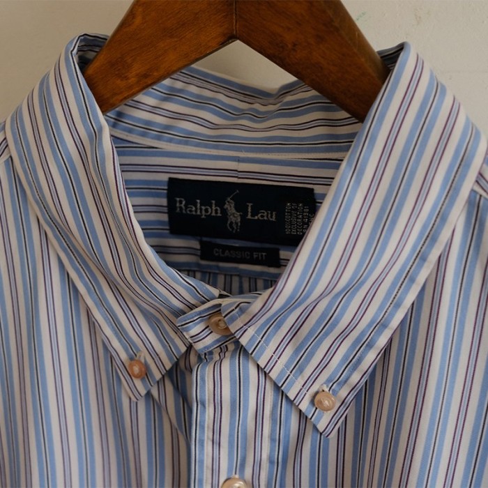 【Ralph Lauren ラルフローレン】 ワンポイント刺繍ストライプBDシャツ BLUE | Vintage.City 古着屋、古着コーデ情報を発信