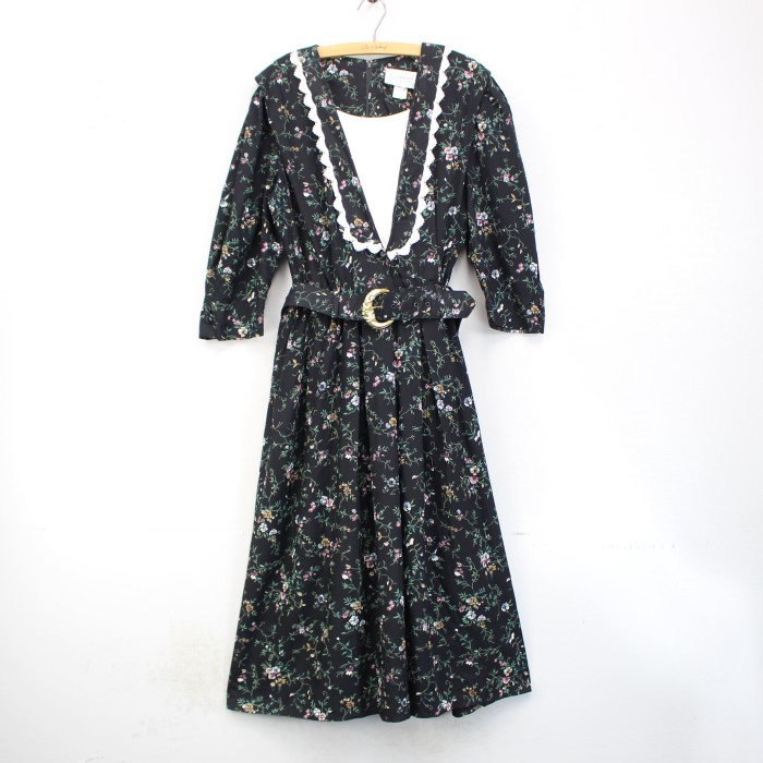 USA VINTAGE FLOWER PATTERNED LACE COLLAR BELTED ONE PIECE/アメリカ古着花柄レース襟ベルテッドワンピース | Vintage.City 빈티지숍, 빈티지 코디 정보